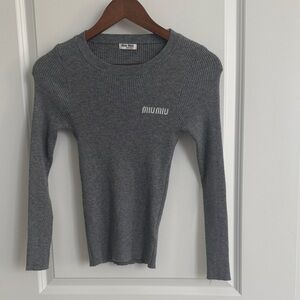 Miu Miu Charcoal Long Sleeve Knit Top